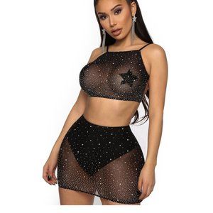 New 2PCS Sexy Women Sequin Mesh Bodycon Clothes